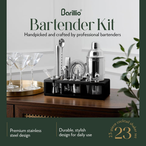 Barillio stainless steel shaker for smooth, well-chilled cocktails at home.