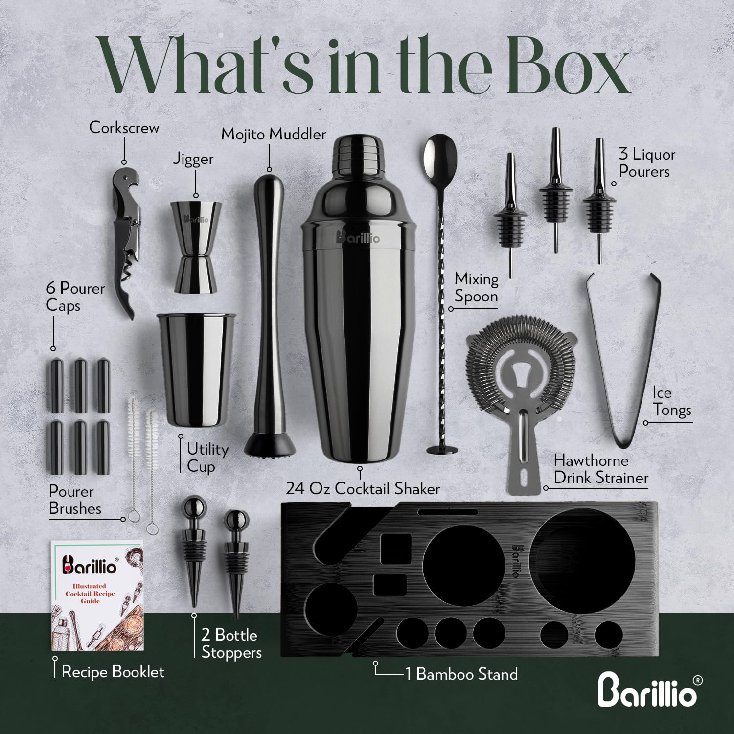Barillio stainless steel cocktail shaker with rustproof finish for durable daily use
