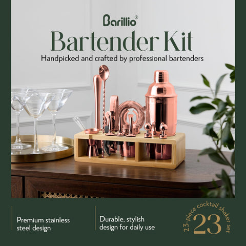 Barillio stainless steel shaker close-up showing durable rustproof finish.