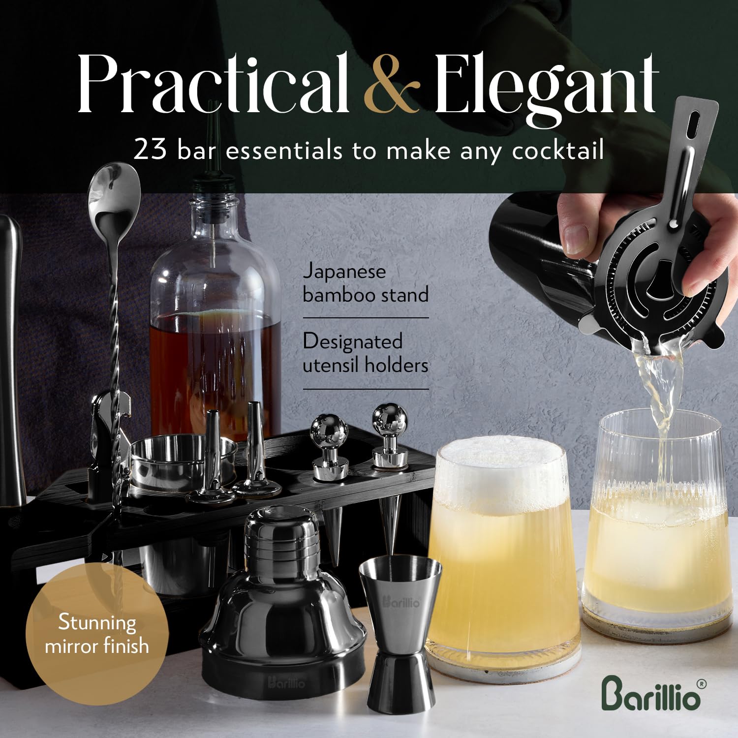 Barillio stirring and muddling tools included in the kit for craft cocktails