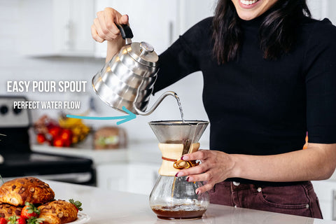 Barista Warrior built-in thermometer helps reach ideal brewing temperature for flavorful pour-overs.