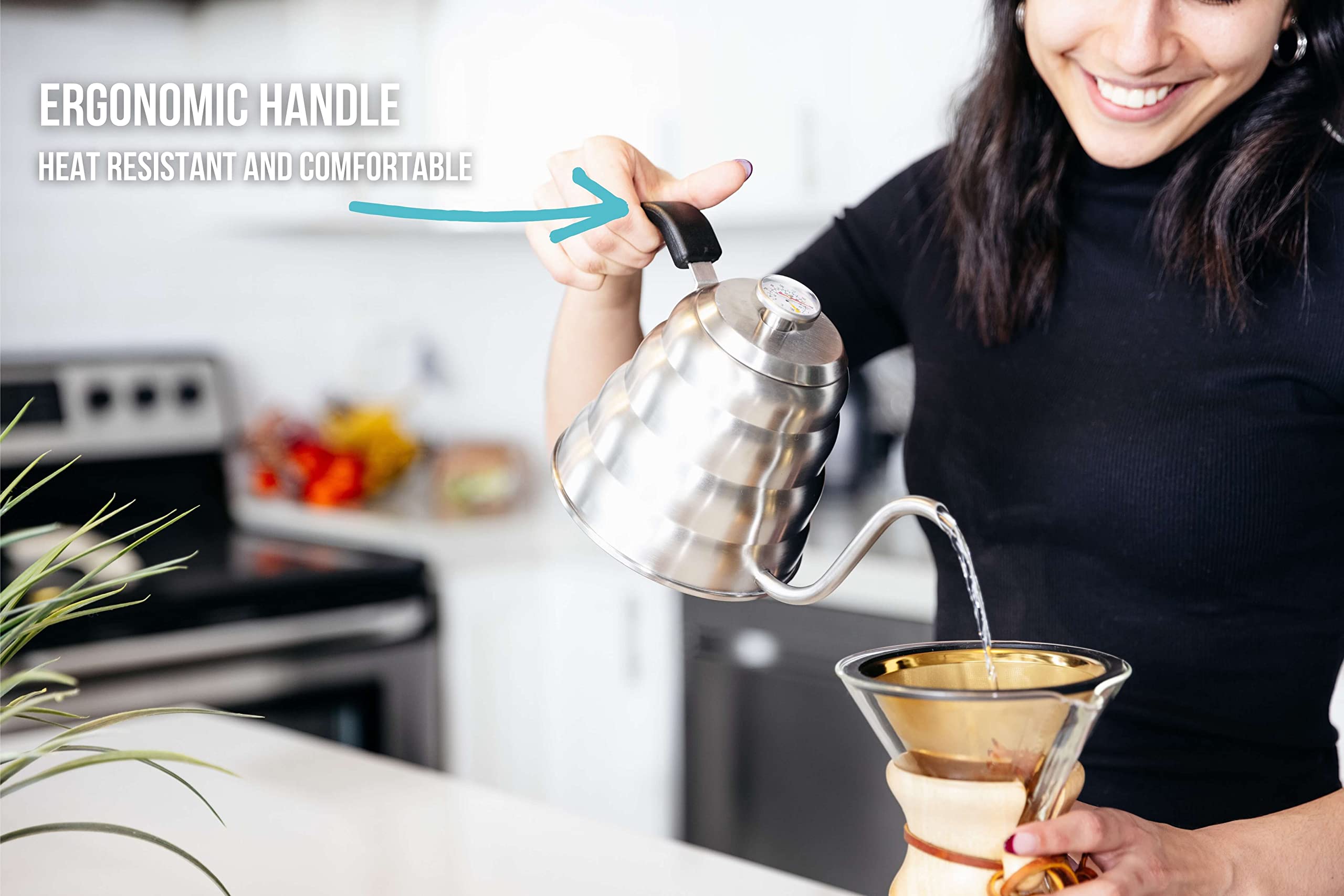 Barista Warrior gooseneck kettle ergonomic handle design for comfort