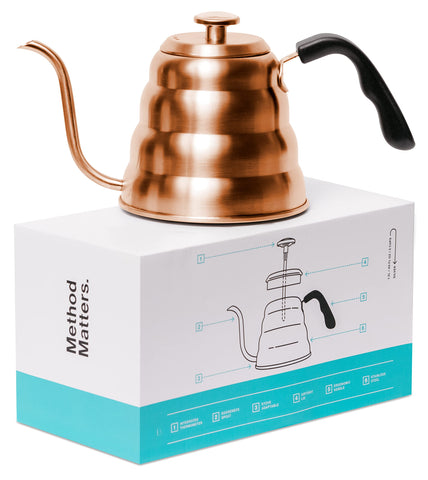Barista Warrior gooseneck kettle pour-over spout enables precise pours for optimal extraction.