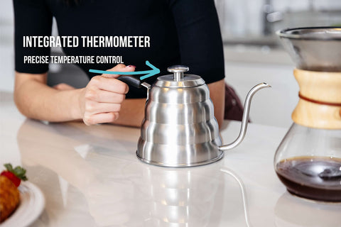 Barista Warrior gooseneck kettle spout closeup for controlled pours