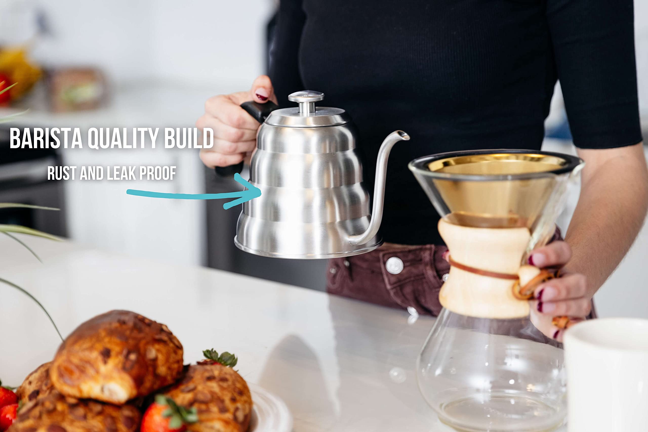 Barista Warrior stovetop-compatible kettle base works on gas, electric, and induction surfaces.