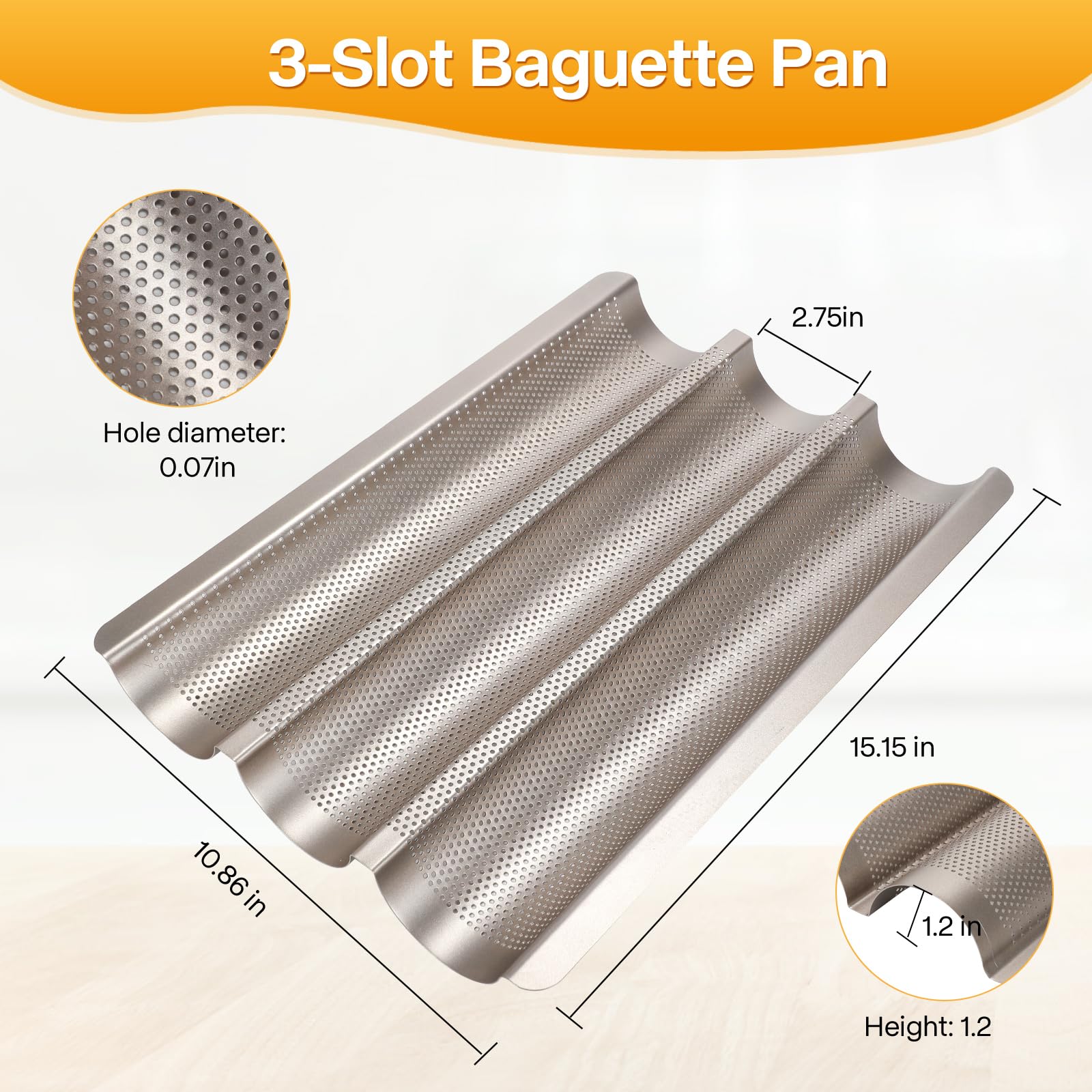Barlket 3-loaf baguette pan set accommodates multiple loaves for fresh bread.