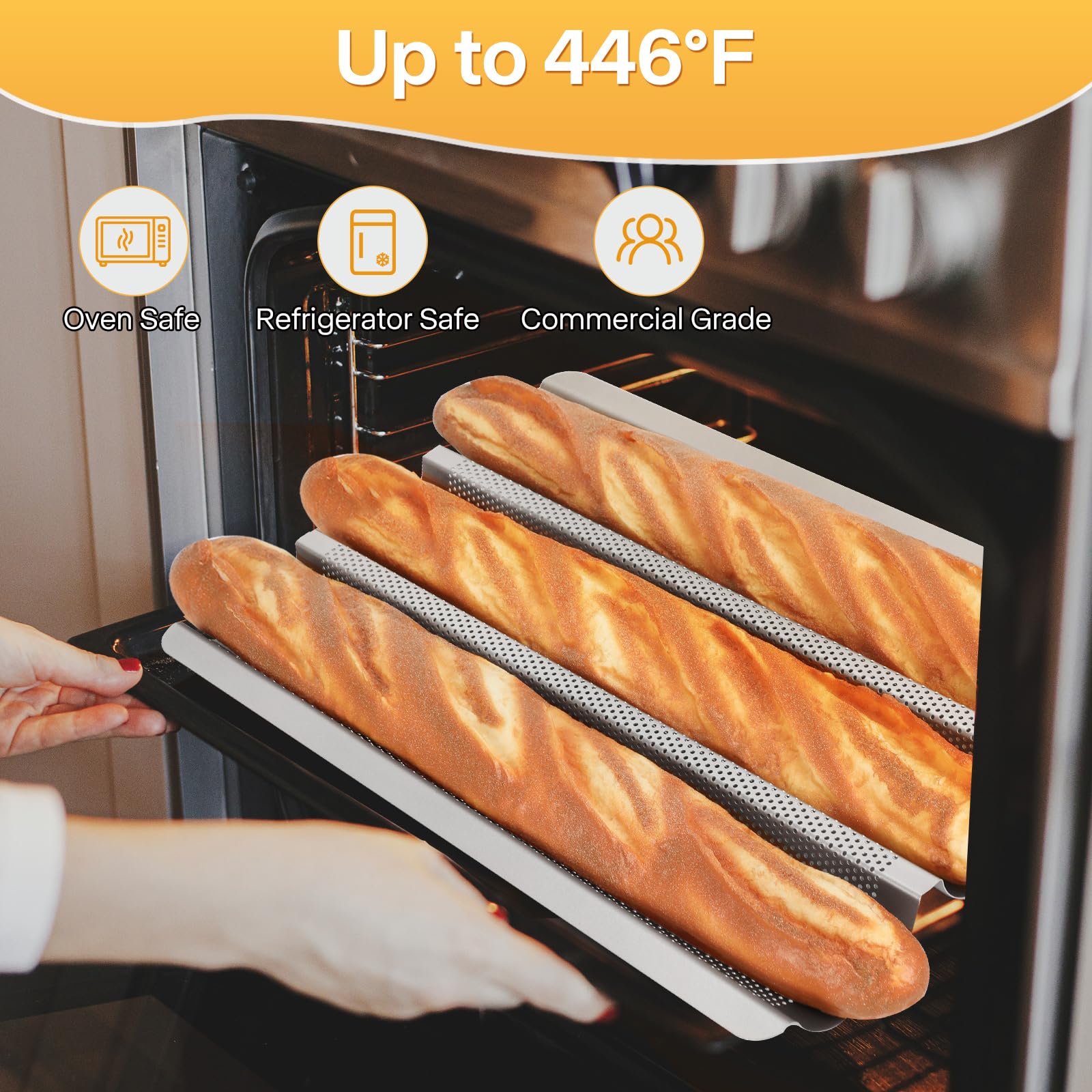 Barlket baguette pan nonstick surface releasing baked baguettes with minimal cleanup