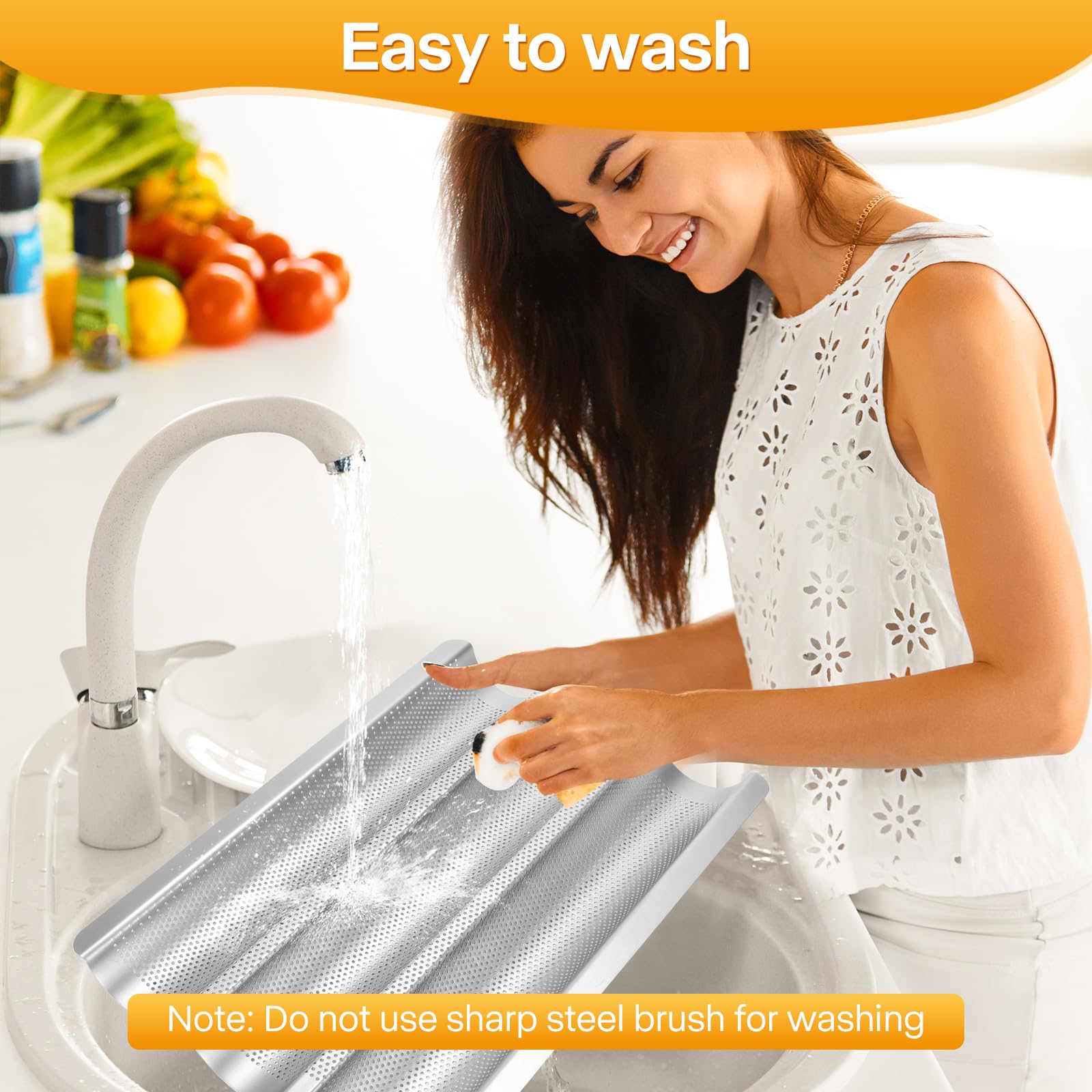 Barlket baguette pan with three loaves cooling on rack