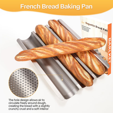 Barlket baguette pan with three-loaf capacity for family meals.