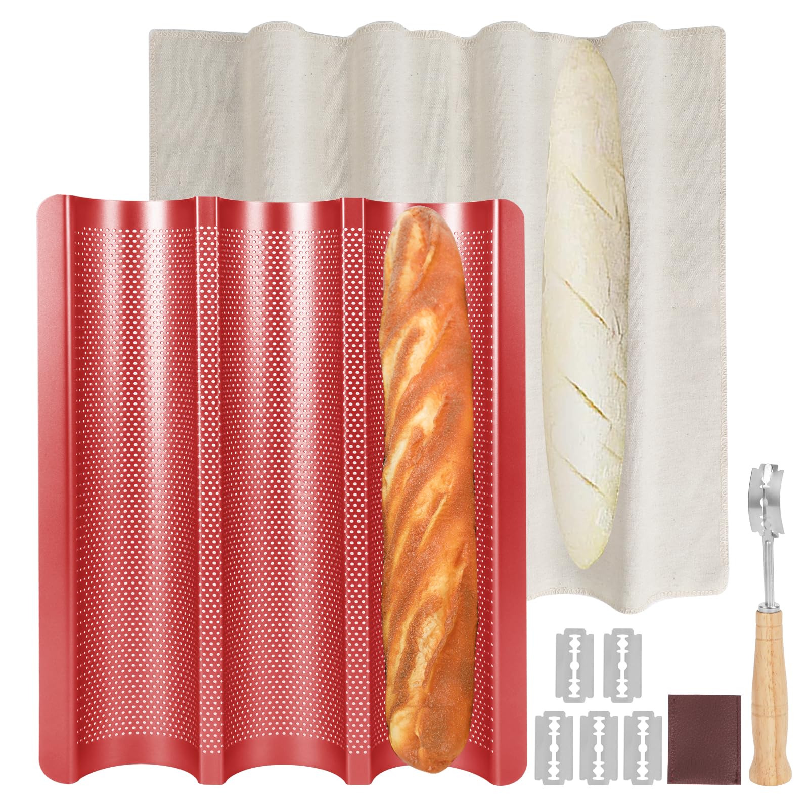 Barlket perforated baguette pan red outer view showing durable build and grip