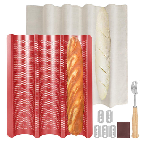 Barlket perforated baguette pan red outer view showing durable build and grip