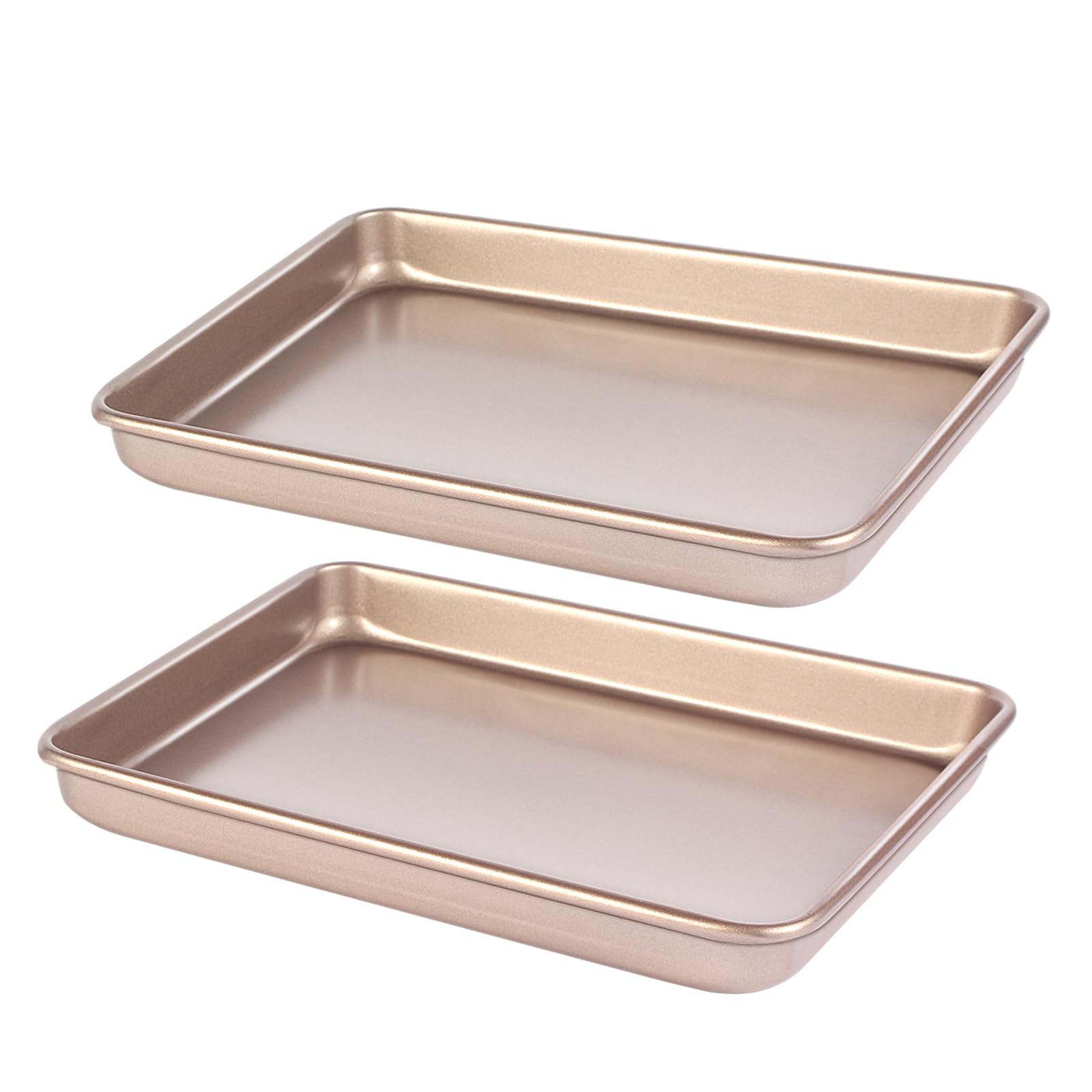 Barlket small cookie sheet pan with gold nonstick coating for easy cookie release.