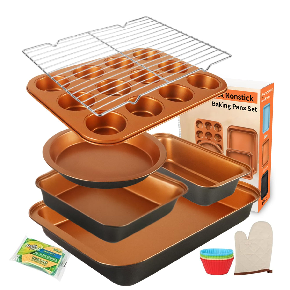 Barlket stackable bakeware set shown for space-saving storage and versatile cooking