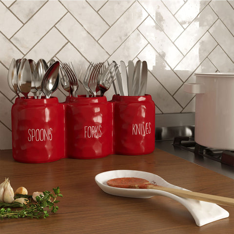 Bold red accent offers stylish counter appeal and easy reach.