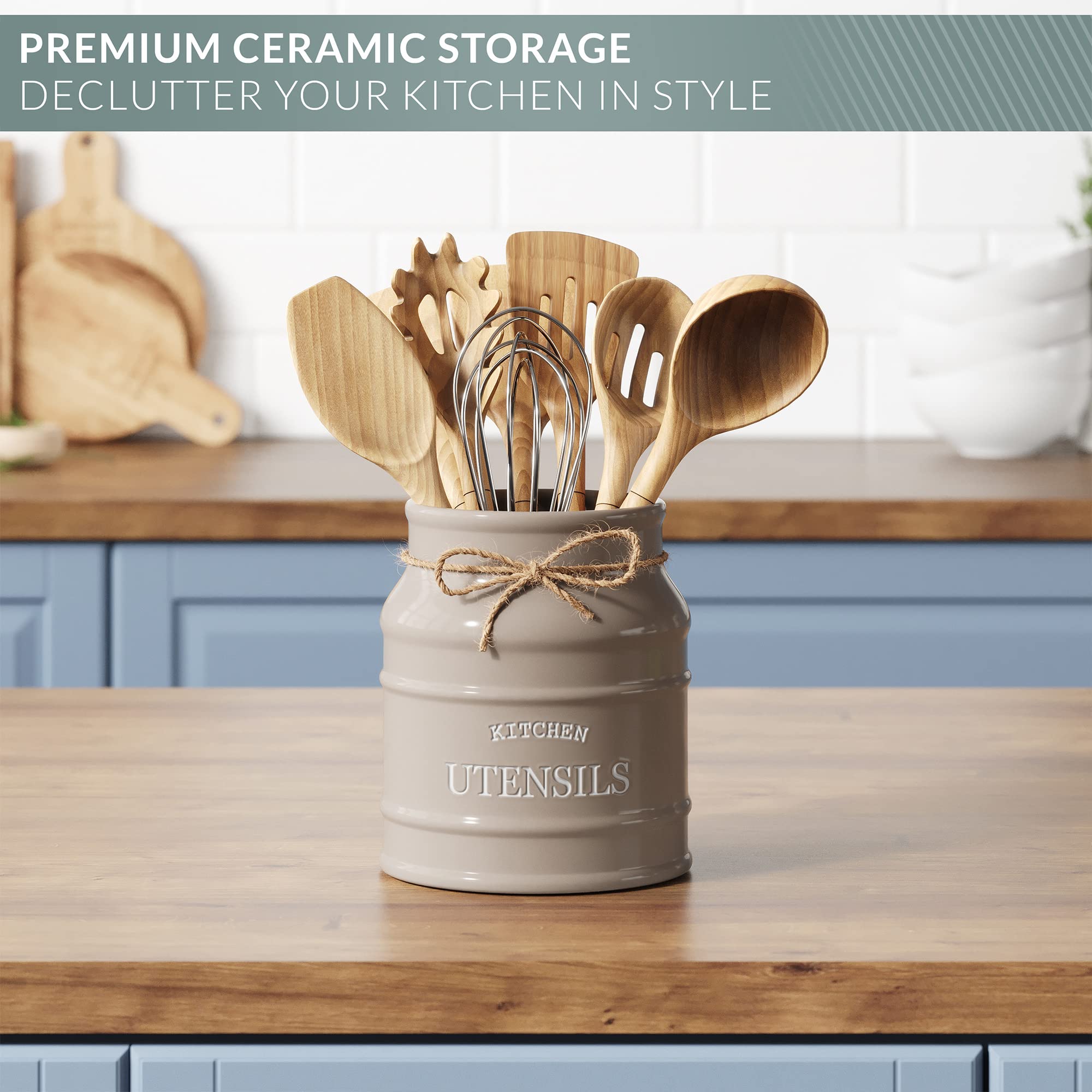 Barnyard Designs decorative kitchen storage solution adds charm while tidying everyday tools.