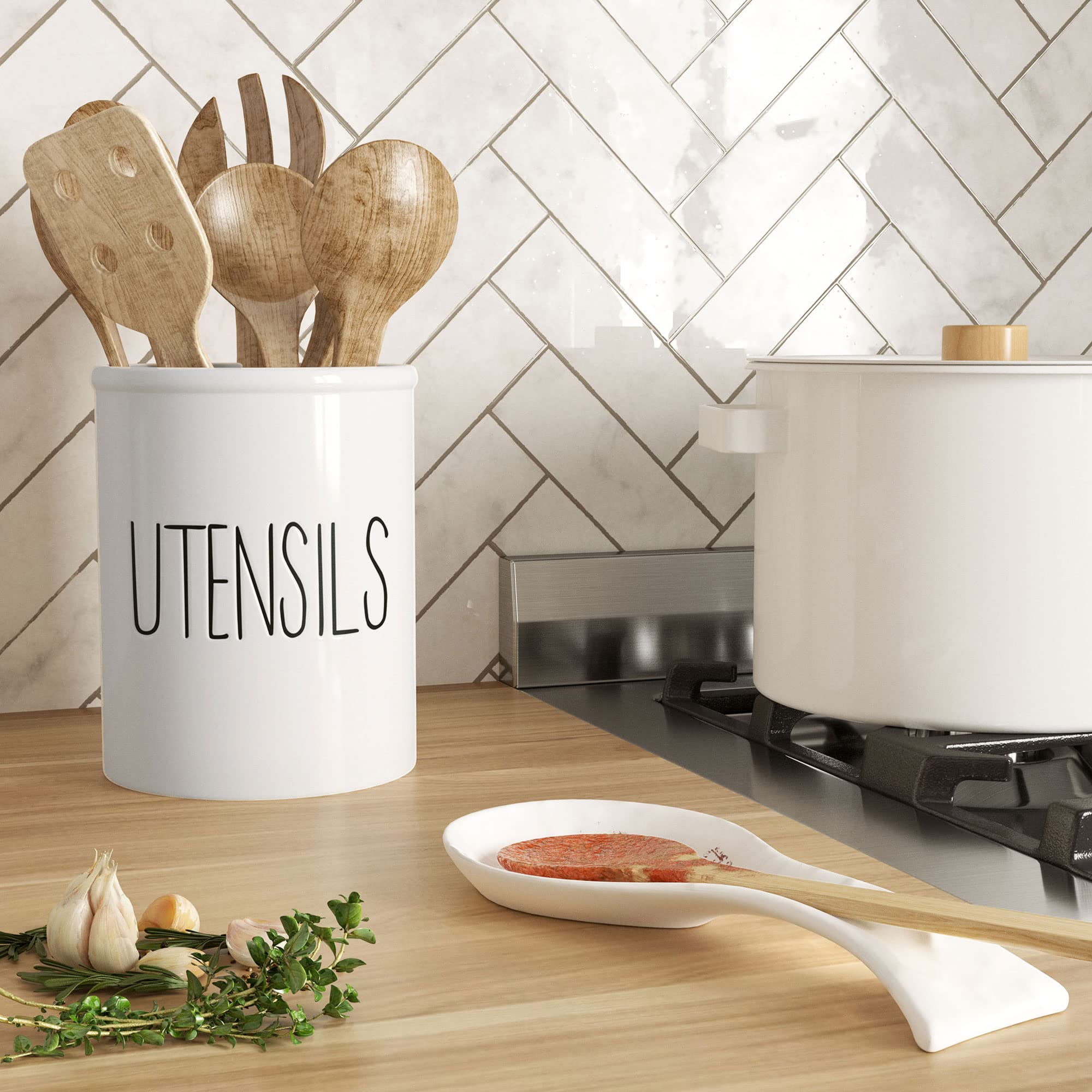 Barnyard Designs French country inspired utensil holder adds rustic charm to your kitchen counter.