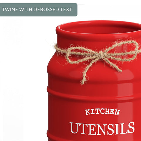 Barnyard Designs large utensil crock offers ample space for spoons, tongs, and whisks.