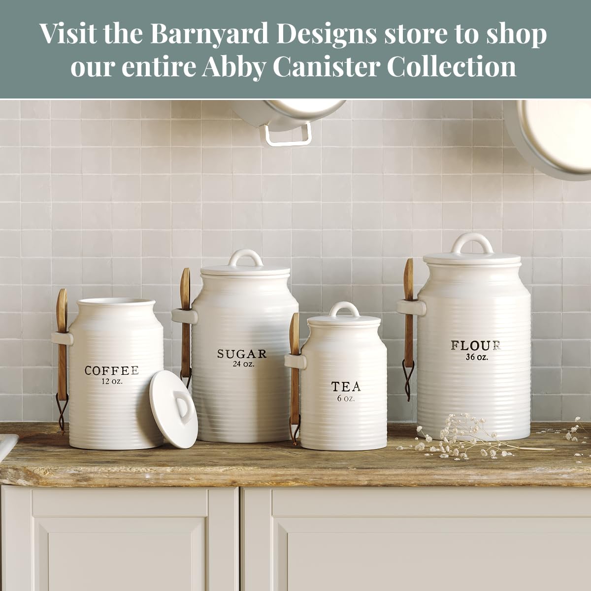 Vintage label on Barnyard Designs canister adds rustic charm.