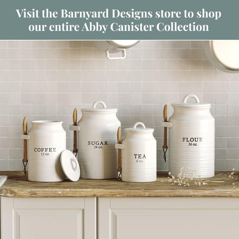 Vintage label on Barnyard Designs canister adds rustic charm.