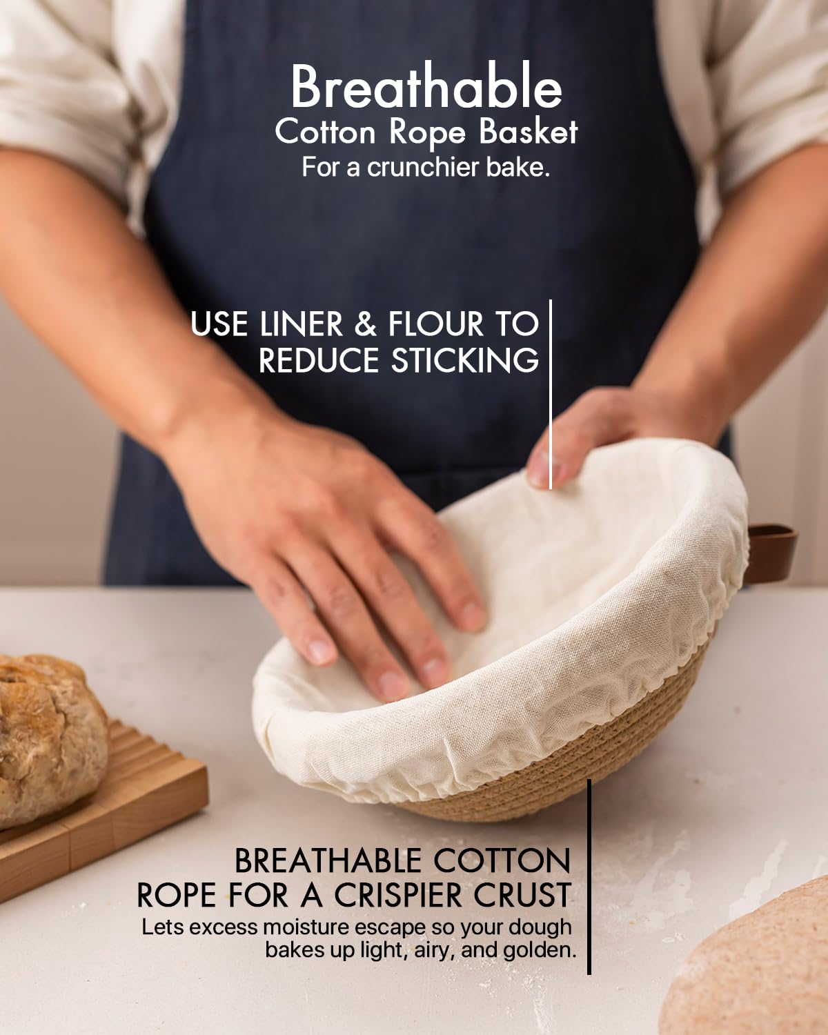 BARoyal Crispier Crust Banneton Round with liner supports moisture balance for a golden crust