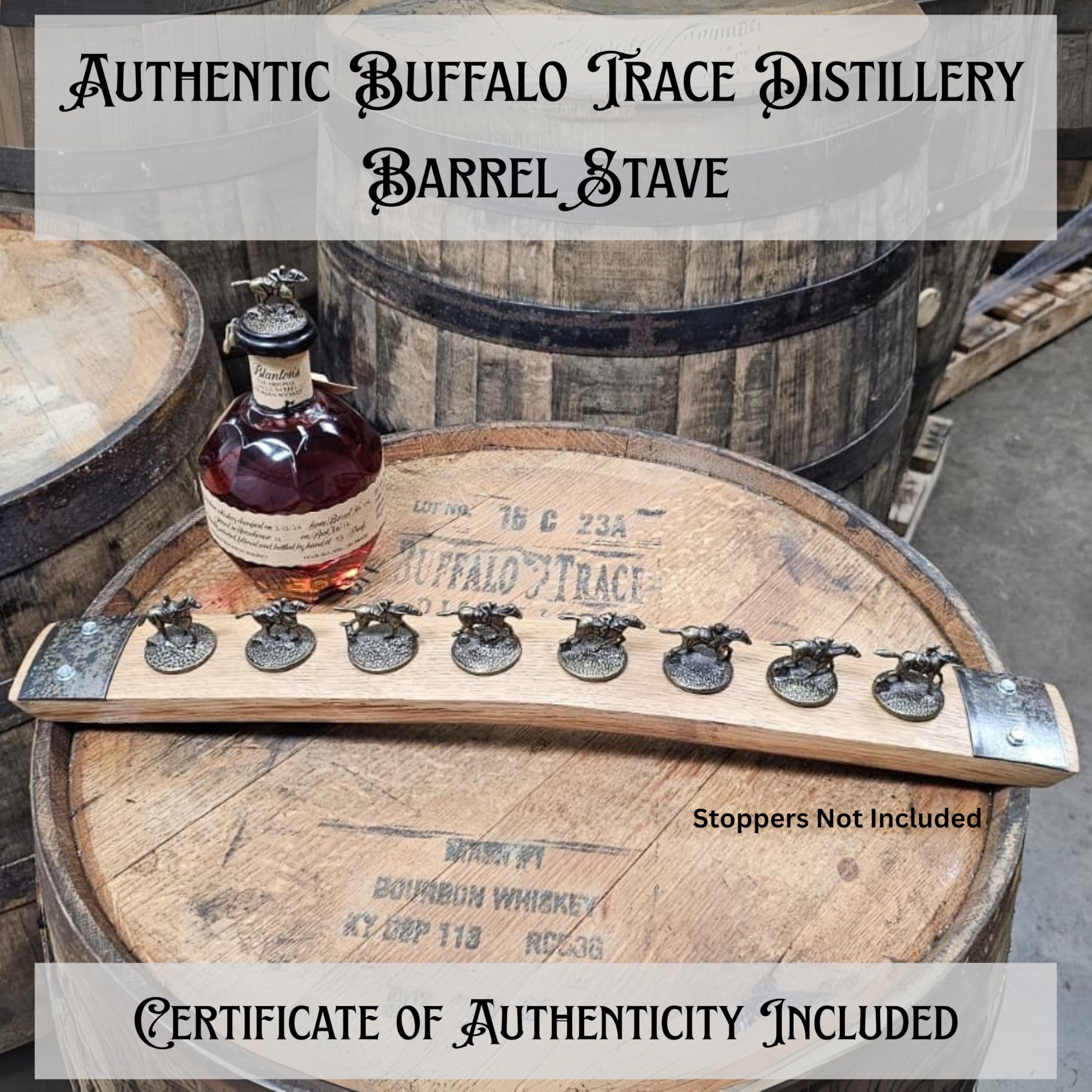 Barrel-Art perfectly fits eight Blanton’s horse stoppers for a tidy collection.