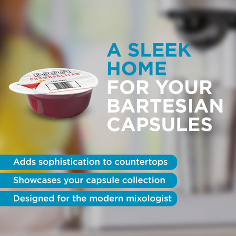 Bartesian capsule organizer with clear tempered glass lid highlights stylish countertop organization