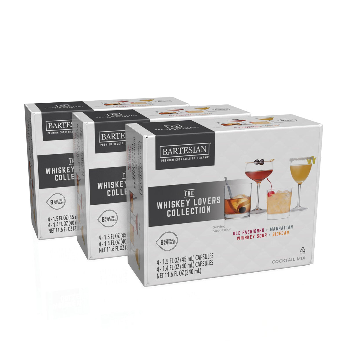 Bartesian whiskey lovers 24-pack capsules front view for convenient home cocktails.