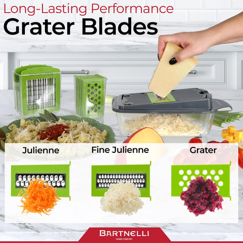 Bartnelli large container catches chopped produce, reducing countertop mess