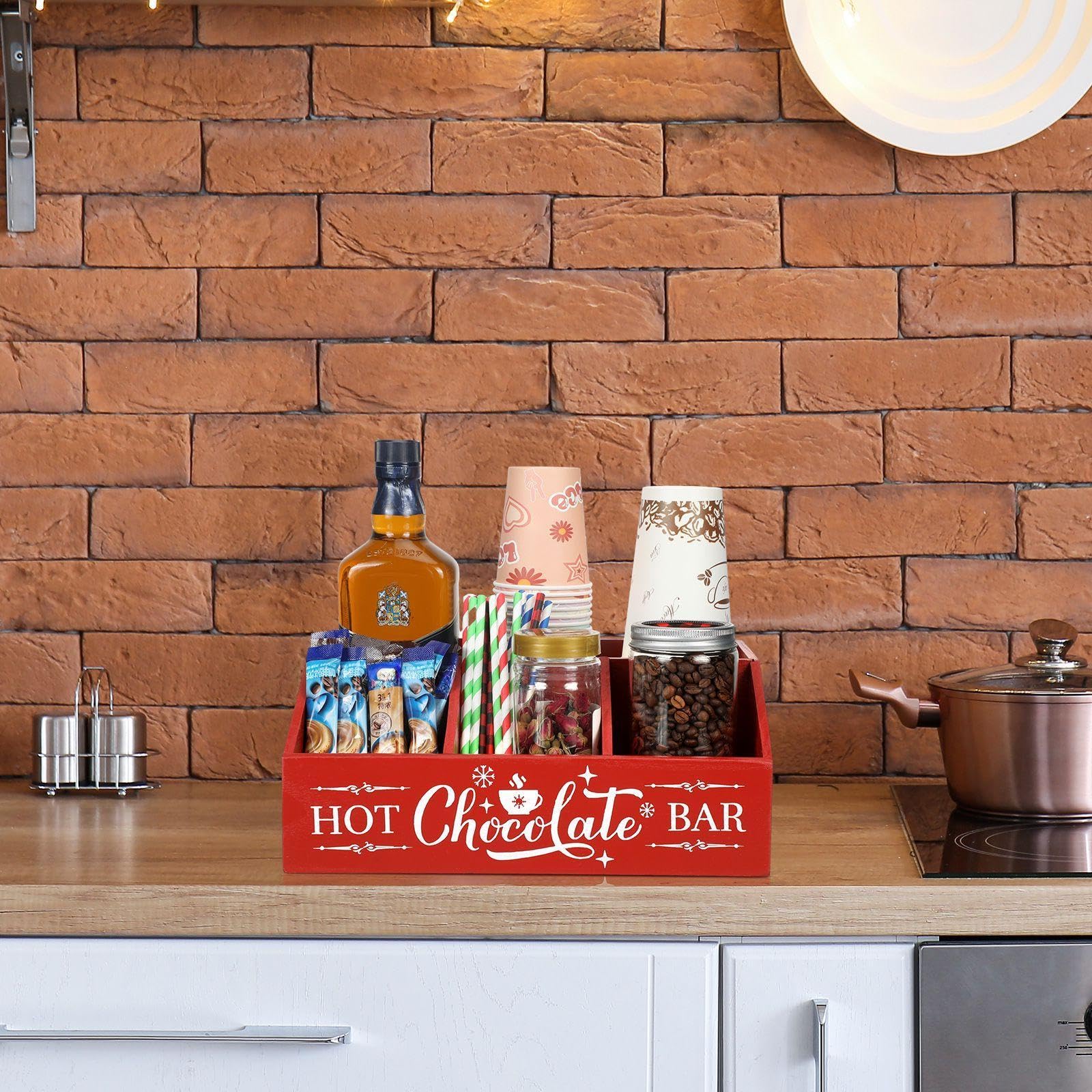 Barydat cocoa bar organizer serves as a decorative serve for holidays and parties.