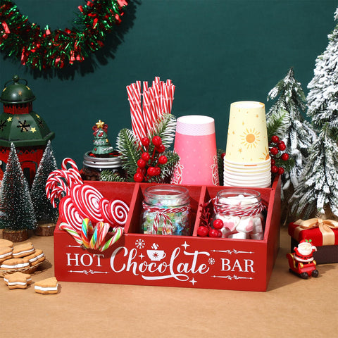 Barydat red and white storage box adds festive decor while storing cocoa essentials.