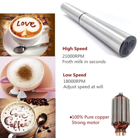 BASECENT rechargeable foamer in stainless steel for cordless latte art.