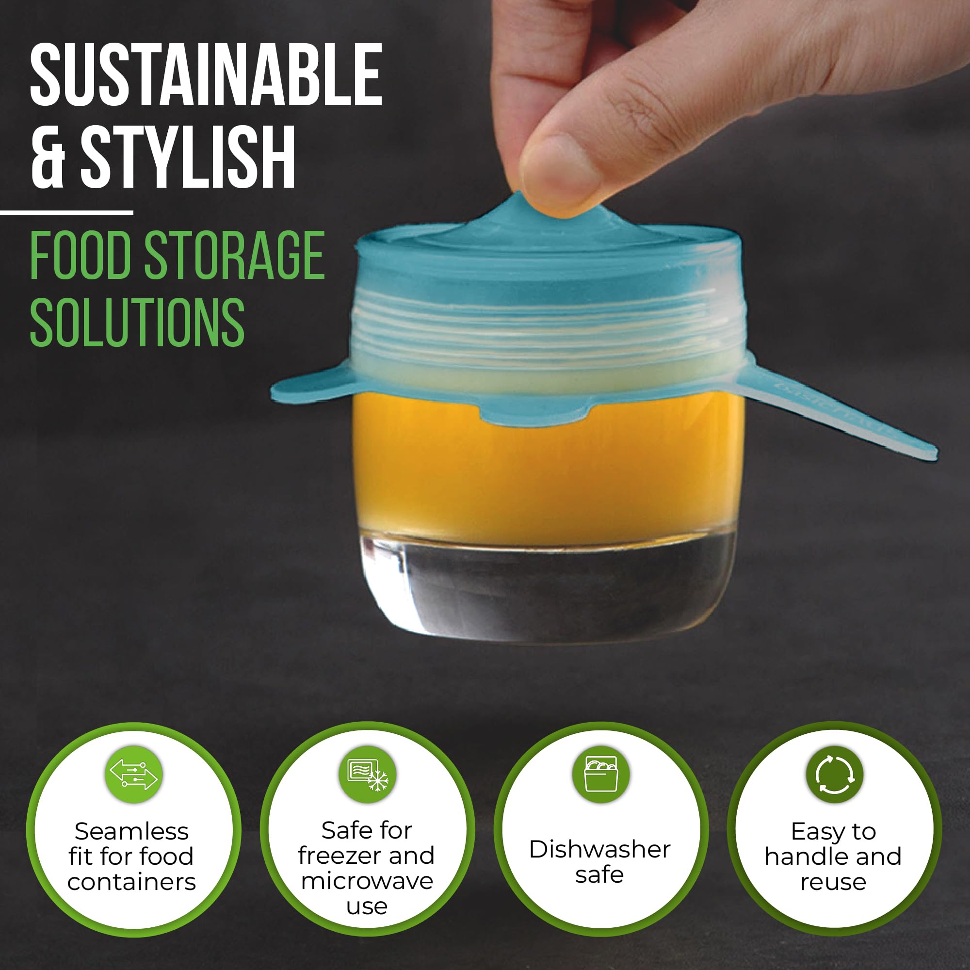 Basic Haus Aqua Mist stretch lid 4-0 inch keeps leftovers sealed in smaller containers