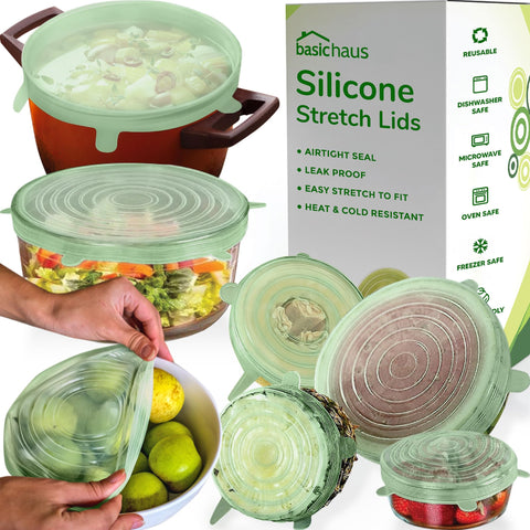Basic Haus Mint Frost lid covers a bowl to keep leftovers fresh.