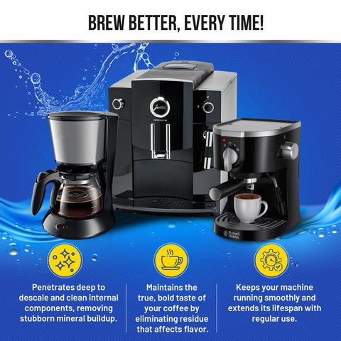 Bastion descaler in action image showing faster brewing after cleaning.