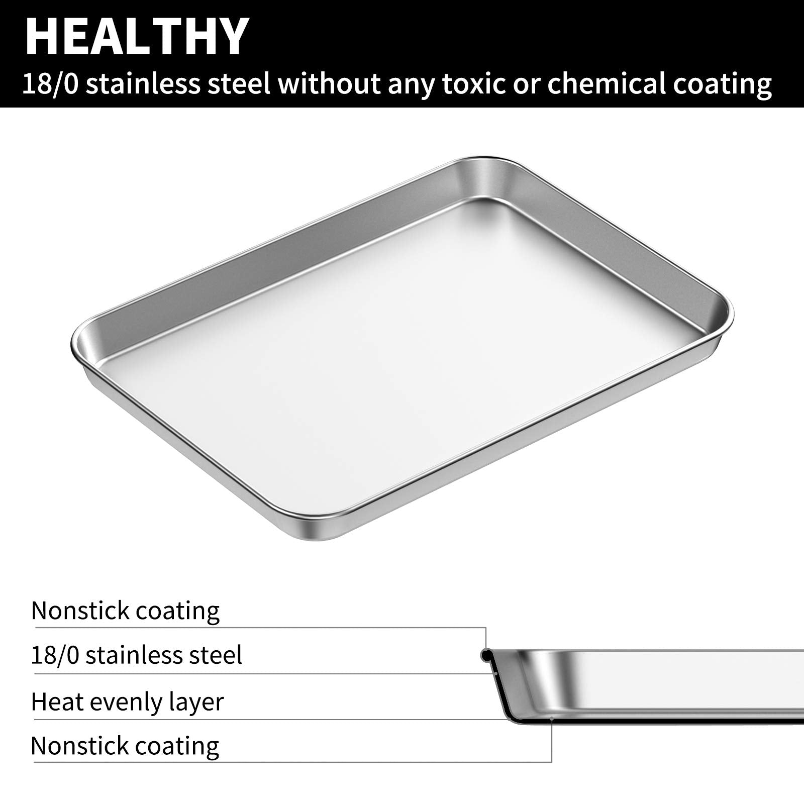 Bastwe stainless steel baking trays 12x10x1 for even heating.