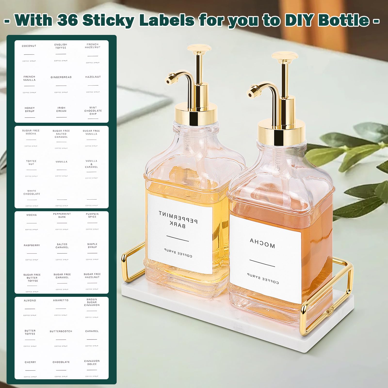 BathAce glass syrup bottle pair with precise pump for consistent pours