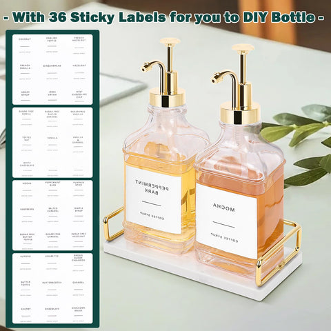 BathAce glass syrup bottle pair with precise pump for consistent pours