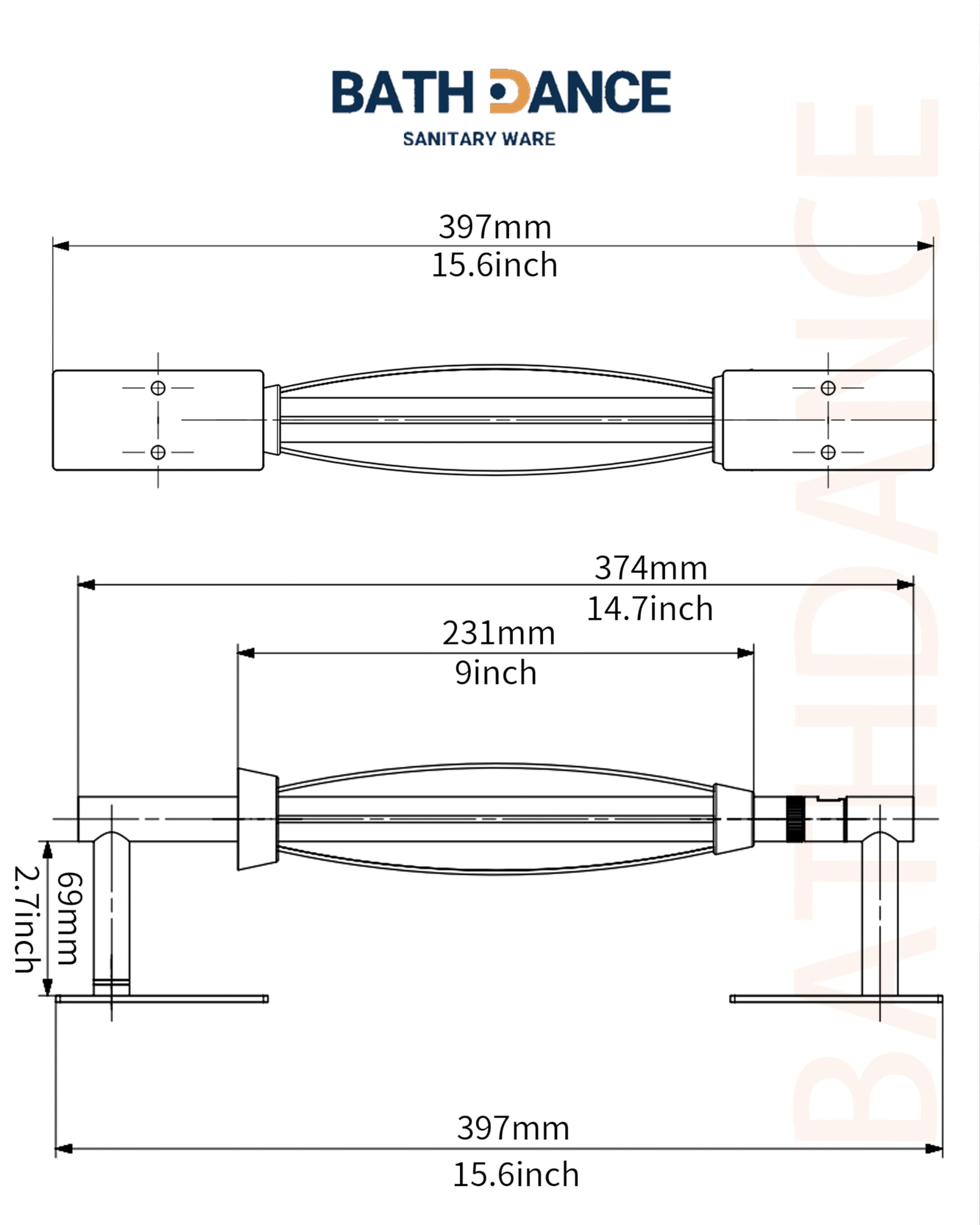 BathDANCE rotating rod and locking mechanism enable quick towel changes with stability.