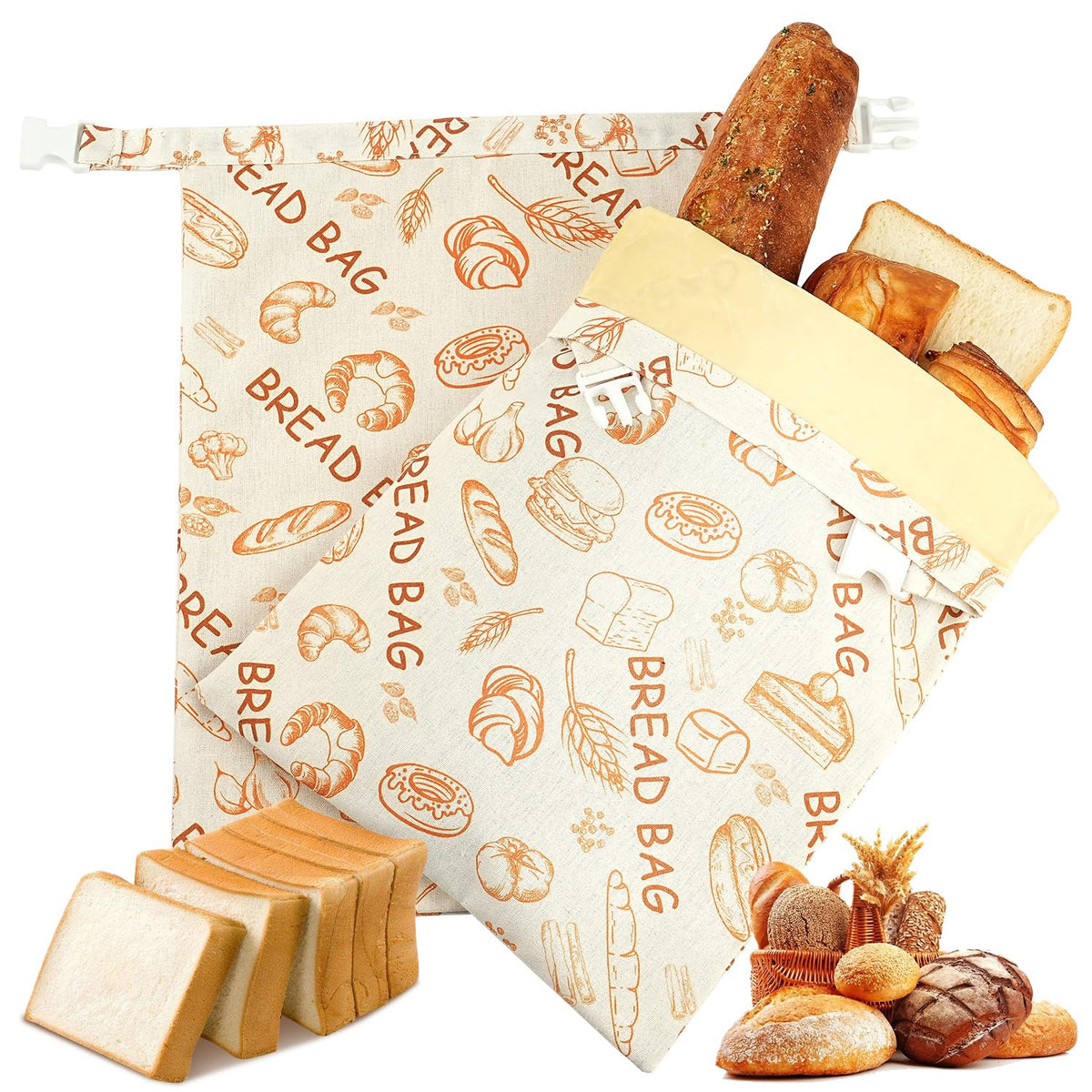 BATJA ZYQGH XL bread bags with cotton exterior for sourdough storage