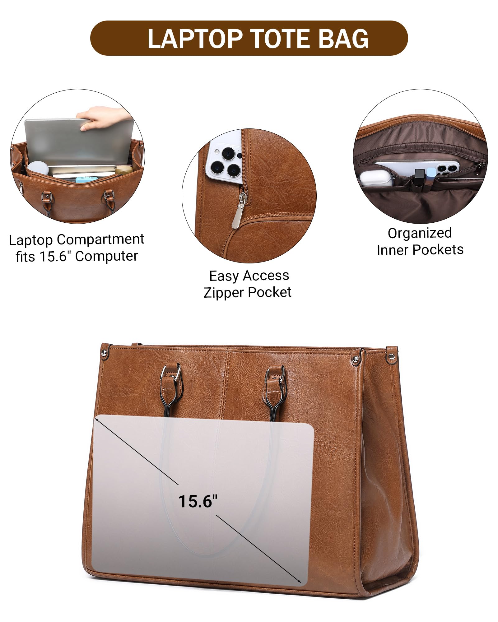 BAVERGE padded laptop compartment fits up to 15.6 inch laptops.