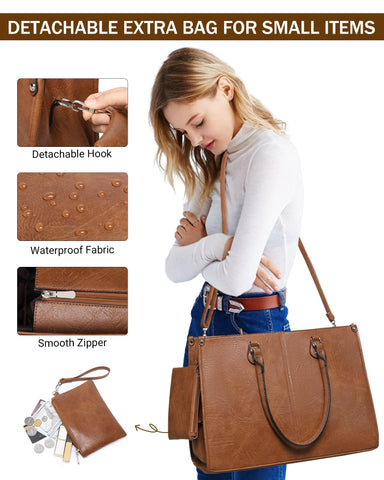 BAVERGE purse attached to tote provides convenient wristlet option.