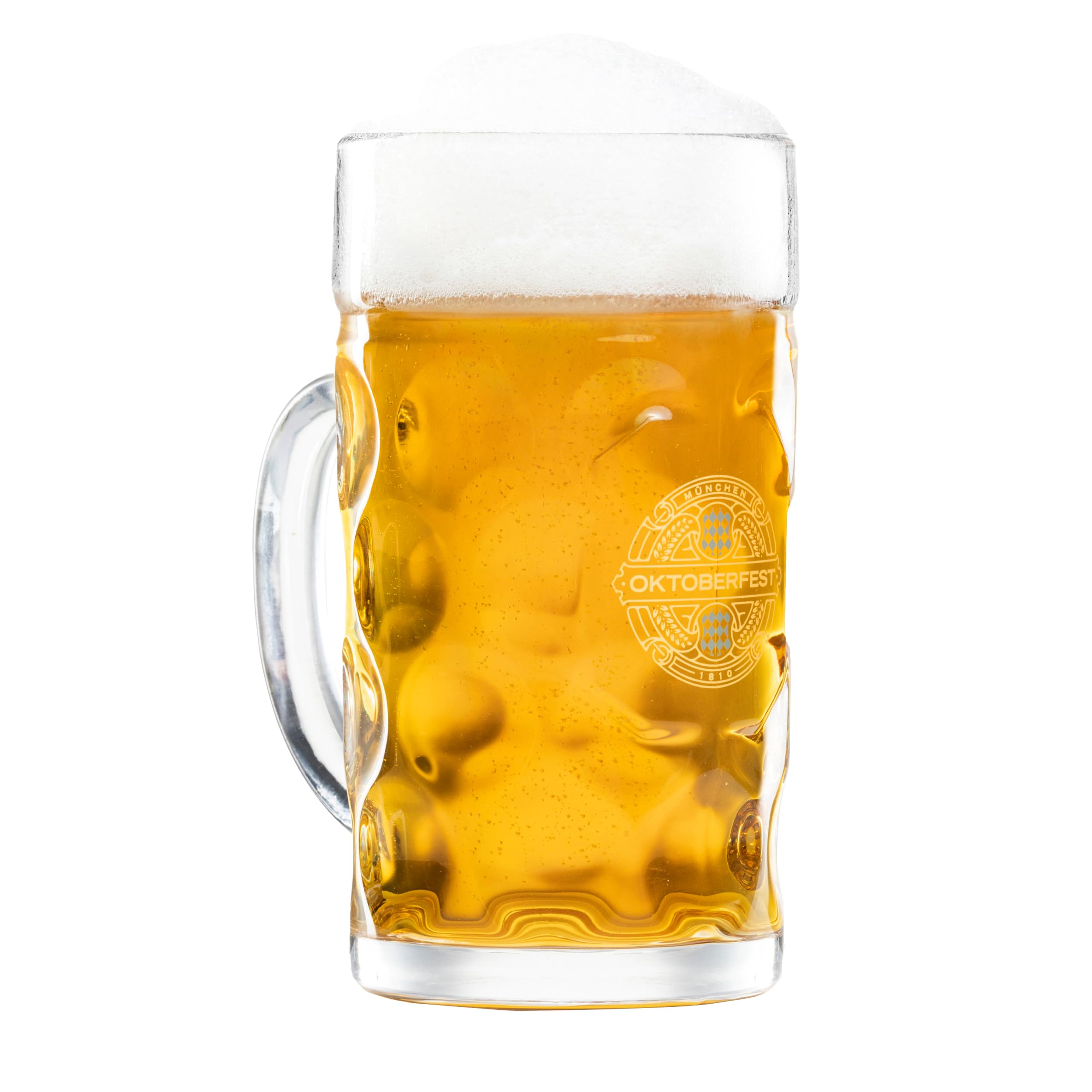 Bavaria Trachten Oktoberfest glass beer mug 1L with authentic dimpled design for festive pours