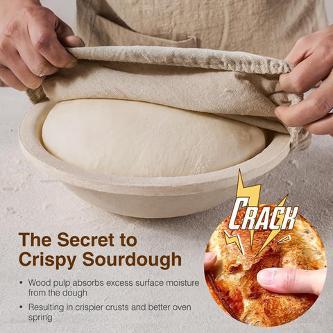 BAVIFY proofing basket with flour dusting demonstrates moisture control for crisper crust