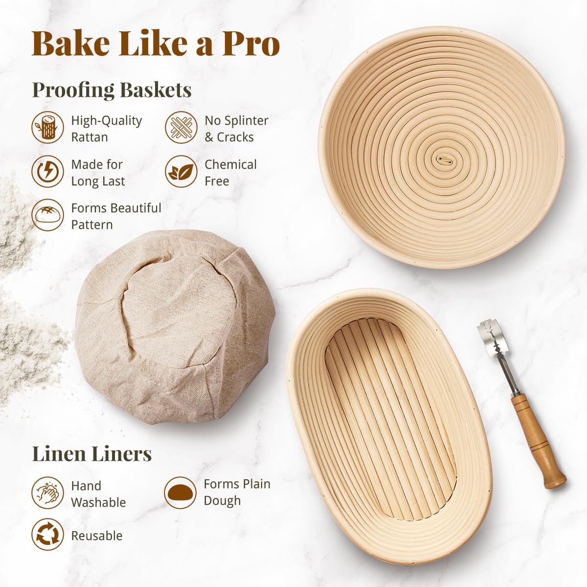 BAVIFY sourdough kit 10-inch oval banneton for airy loaves.