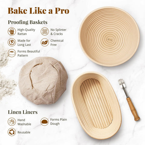 BAVIFY sourdough kit 10-inch oval banneton for airy loaves.