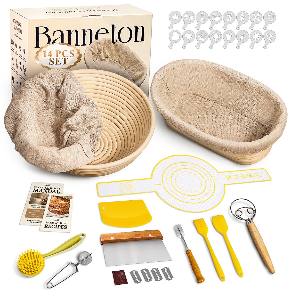 BAVIFY sourdough kit 9-inch round banneton for even proofs.