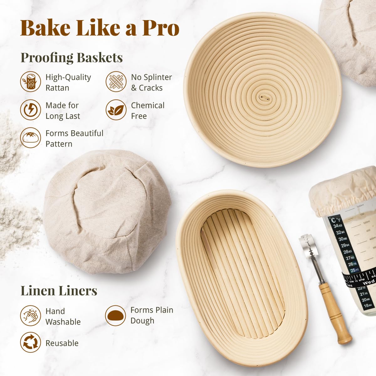BAVIFY oval banneton basket enhances dough lift and scoring
