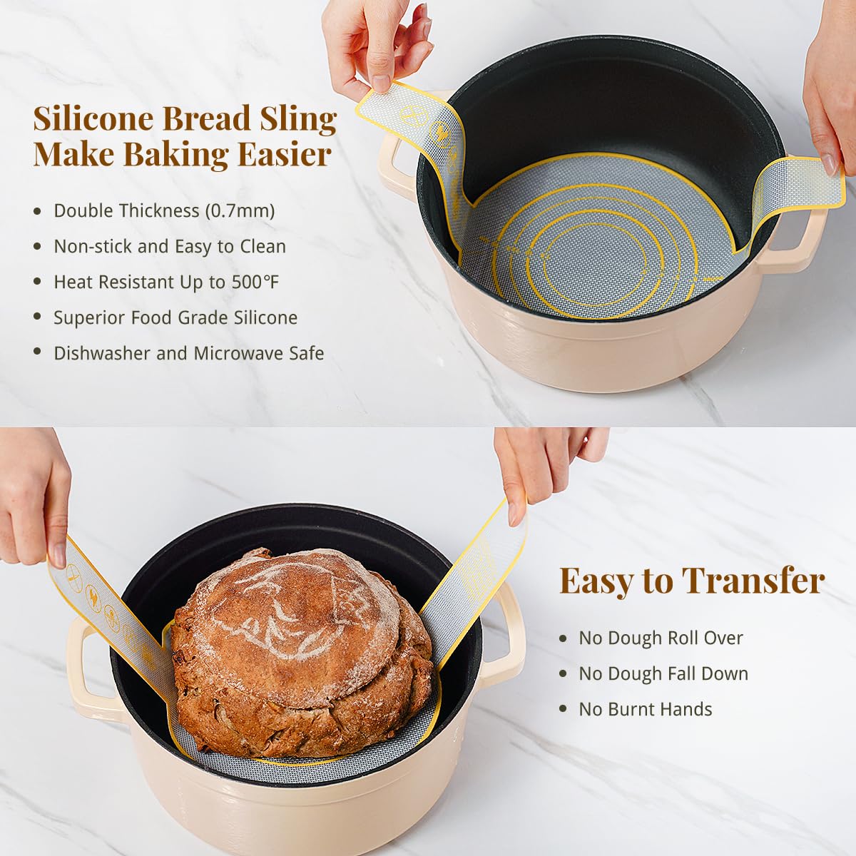 Bavify silicone bread sling to lift dough without sticking.