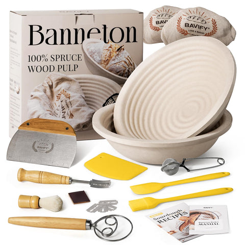 BAVIFY wood pulp banneton 9in basket ready for even dough proofing and crust development