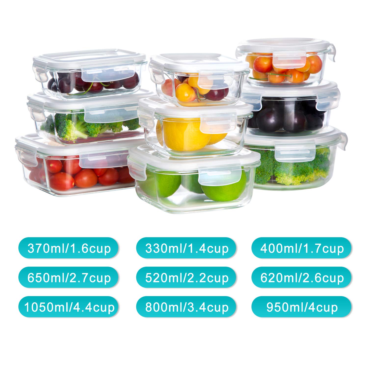 Bayco square glass container 330ml handy for snacks and portion control.